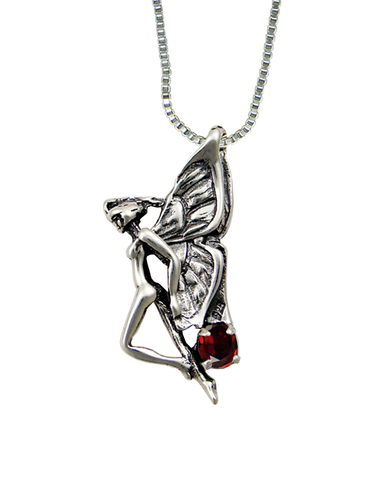 Sterling Silver Fairy of the Dance Pendant With Garnet